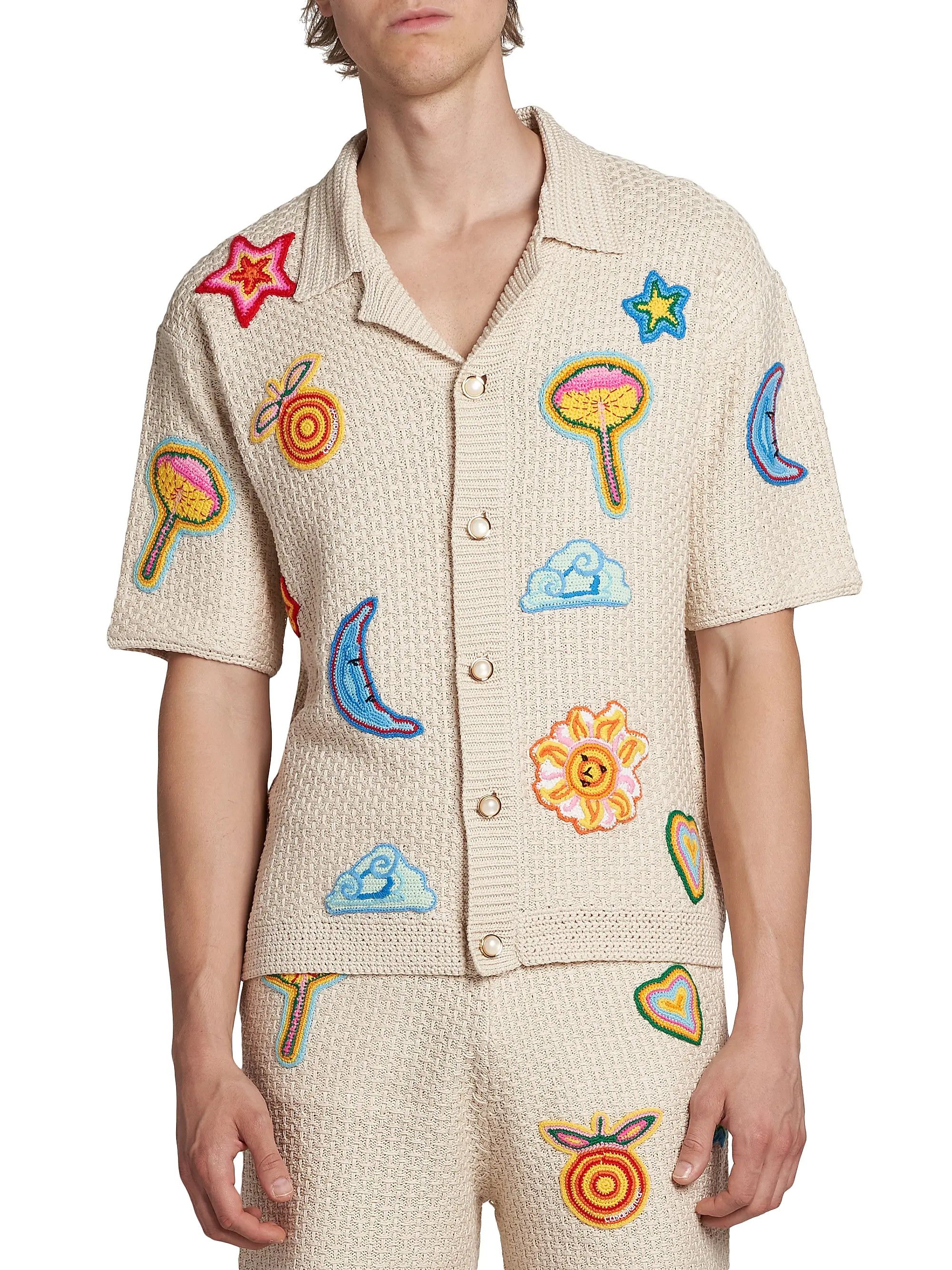 Casablanca os11x0725 Patch Crochet Short-Sleeve Shirt in Multicolor Size US XL / EU 56 / 4 - 2 Thumbnail