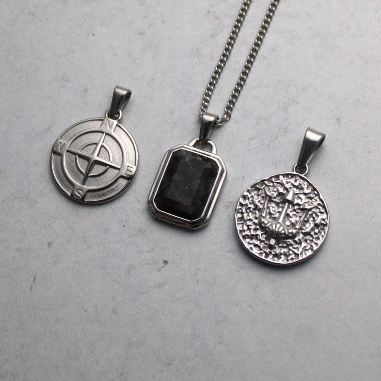 Jewelry Silver Pendant Set - Compass, Spectrolite Stone, Trident Size ONE SIZE - 1 Thumbnail
