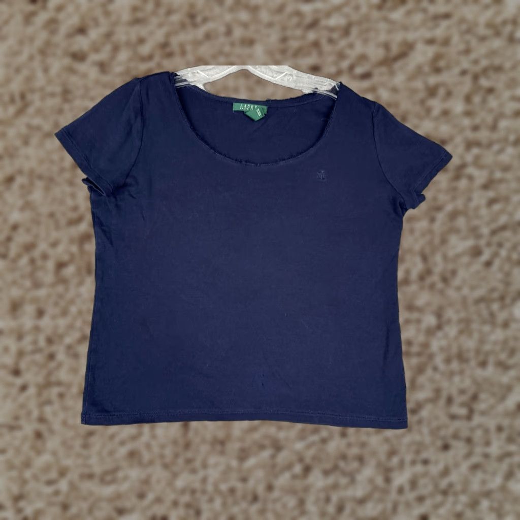 Ralph Lauren VINTAGE Lauren Ralph Lauren Shirt Women XL Blue Cotton Logo Crew Neck Short Sleeve Sports Womens Size XL / US 12-14 / IT 48-50 - 1 Thumbnail