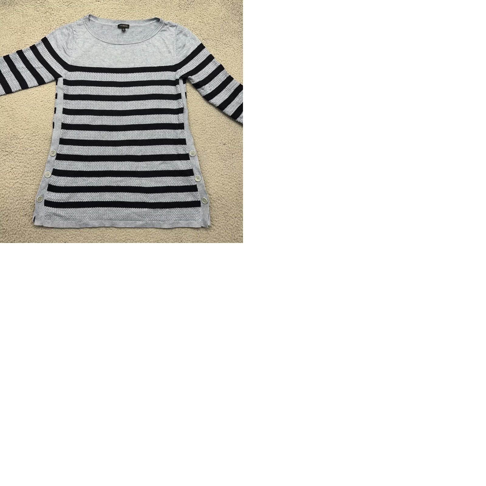 Talbots Talbots Womens Medium L/S Side Button Striped Sweater Navy & Light Blue Size M / US 6-8 / IT 42-44 - 9 Thumbnail