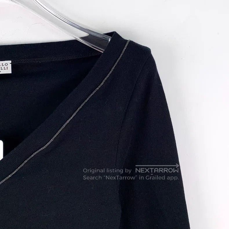 Brunello Cucinelli Brunello Cucinelli Black sequin cotton V-neck long-sleeve Size XS / US 0-2 / IT 36-38 - 3 Thumbnail