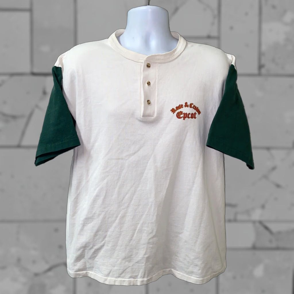 Disney VINTAGE Disney Mens White Henley T-Shirt XL Short Sleeve Solid USA Size US XL / EU 56 / 4 - 1 Thumbnail