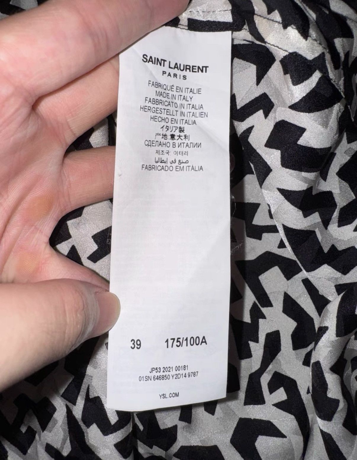 Saint Laurent Paris SLP 21FW Runway Silk Black/White Geometric Block Shirt Size US L / EU 52-54 / 3 - 7 Thumbnail