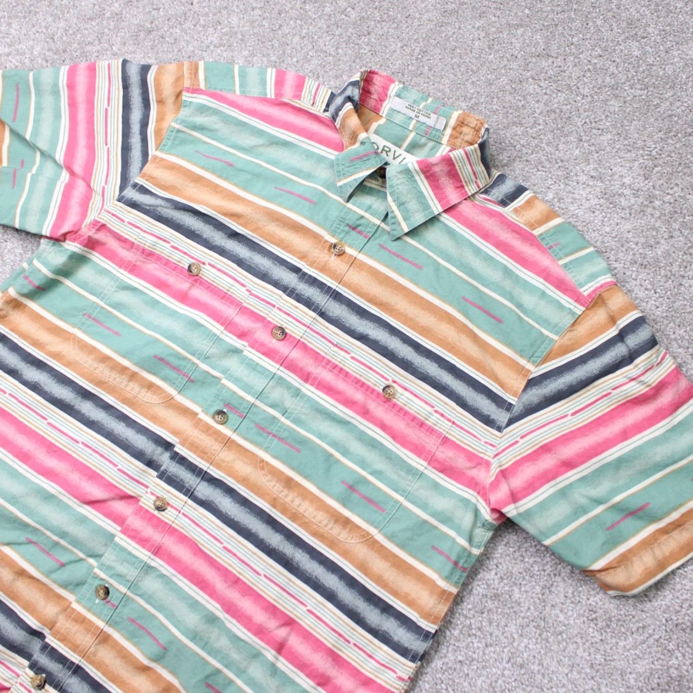 Orvis Orvis Shirt Mens Medium Green/Pink Striped 100% Cotton Short Sleeve Button-Up Shirt Size US M / EU 48-50 / 2 - 3 Thumbnail