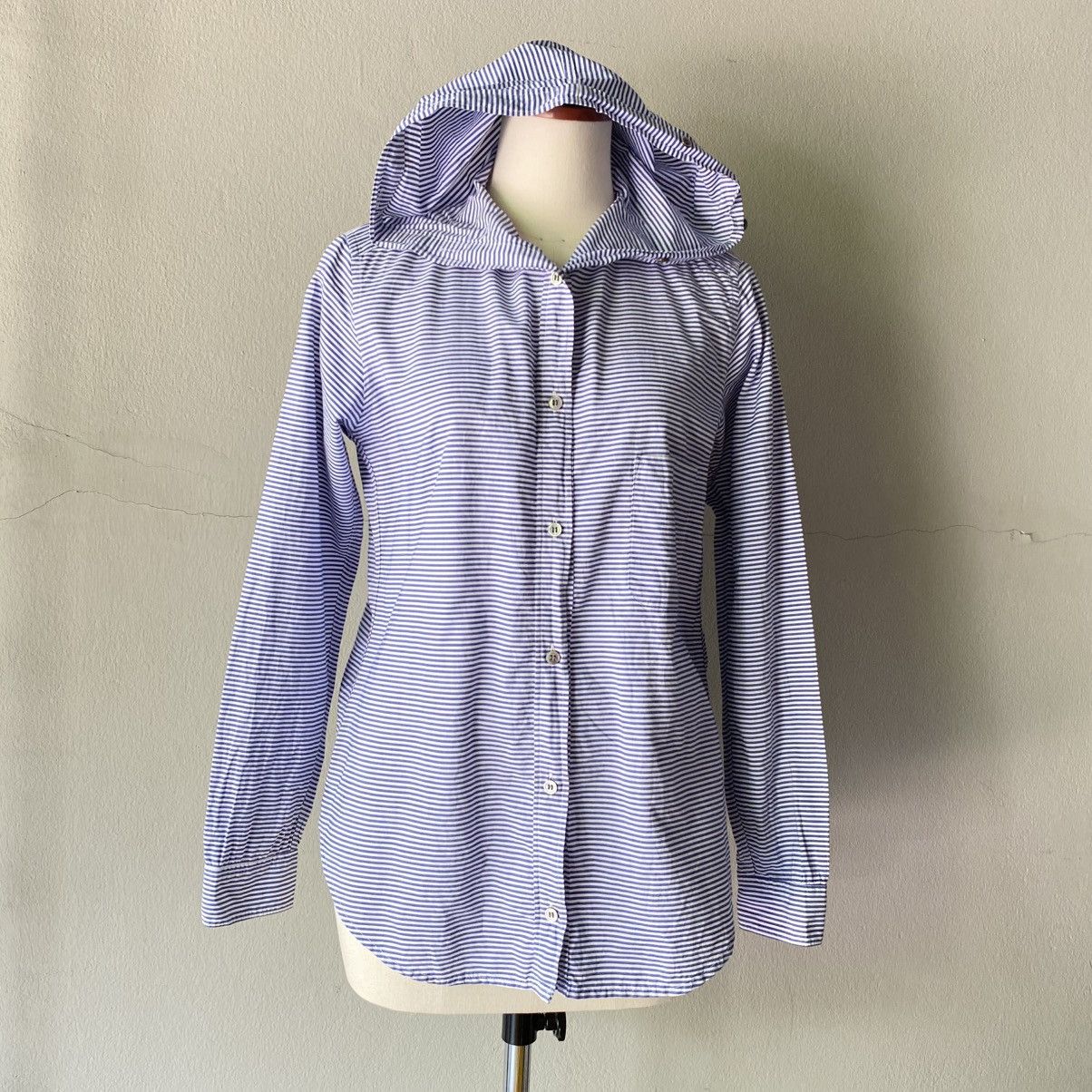 FRAPBOISH Blue Striped Hoodie Sailor Collar Shirt