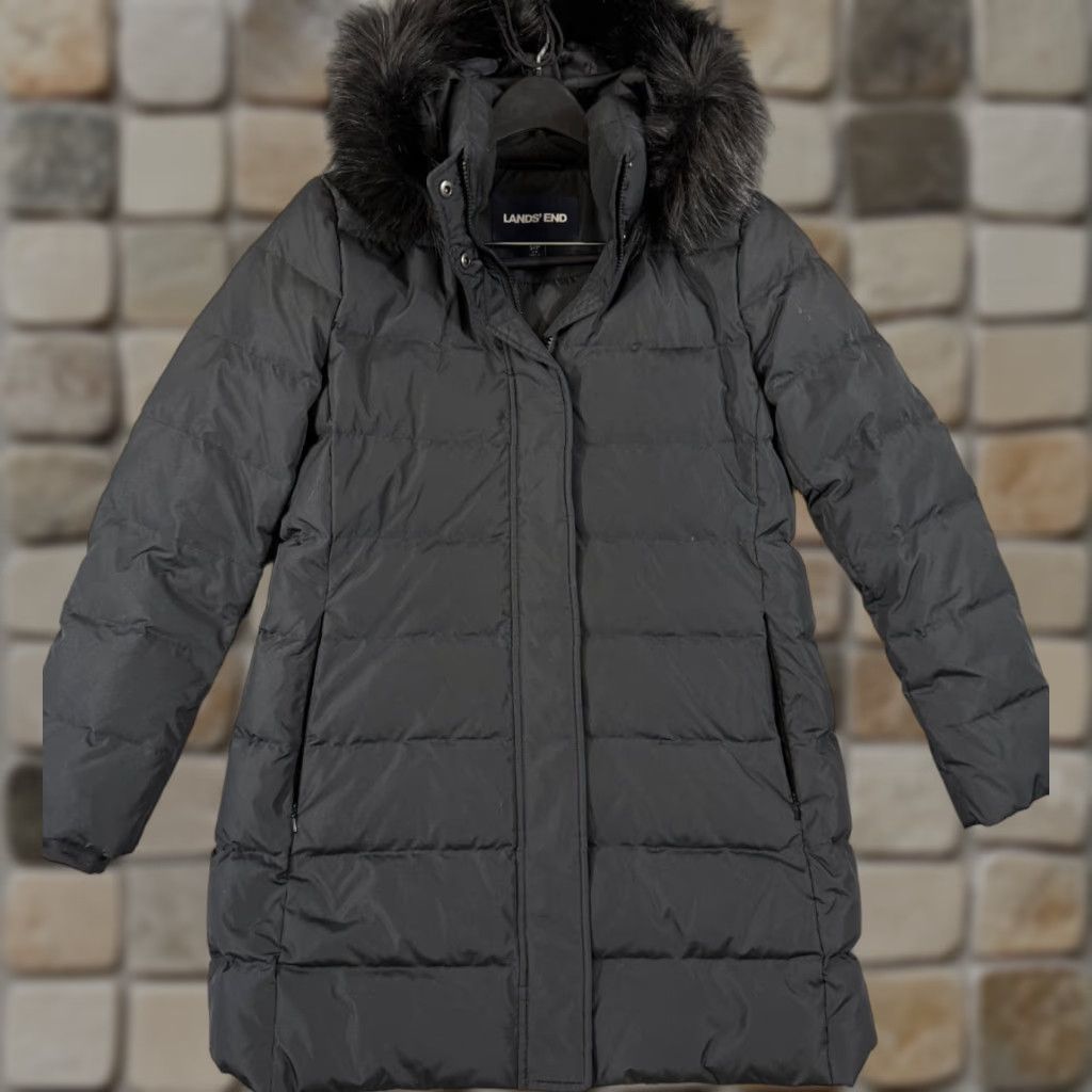 Lands' End Lands End Down Parka Coat Womens S Black Faux Fur Hood Insulated Puffer Size S / US 4 / IT 40 - 1 Thumbnail