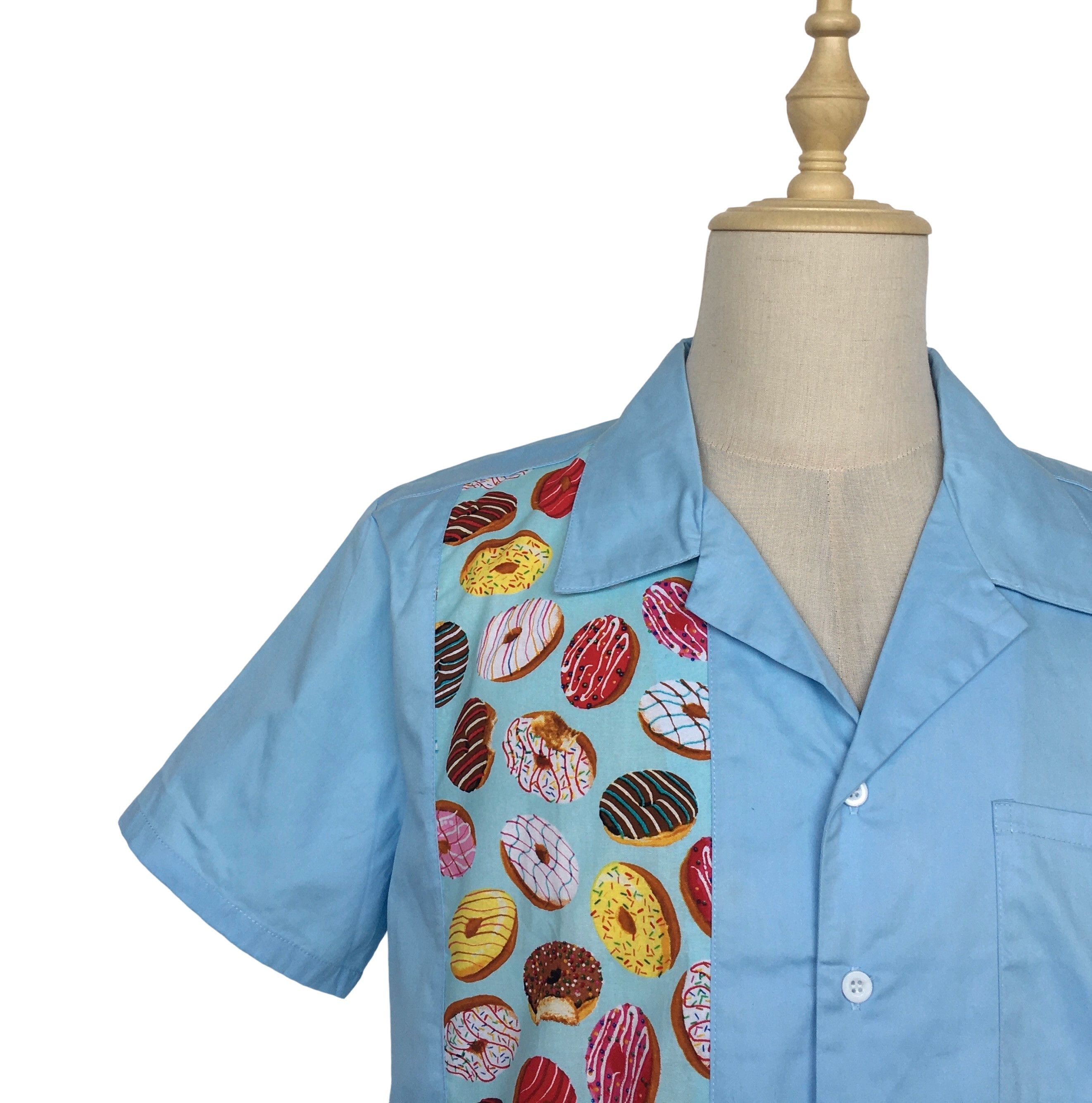 Other Men's Retro Style Doughnut Pattern Light Blue Shirts Size US XL / EU 56 / 4 - 4 Thumbnail