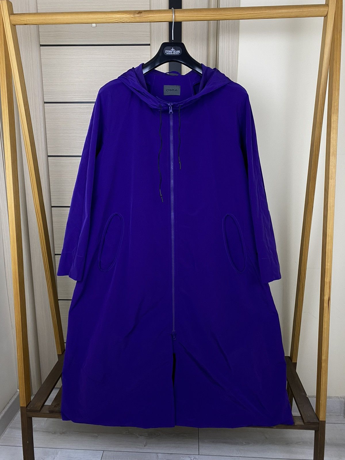 OSKA Oska Minimalist Vibrant Purple Long Coat Hooded Zip Front Size S / US 4 / IT 40 - 1 Thumbnail