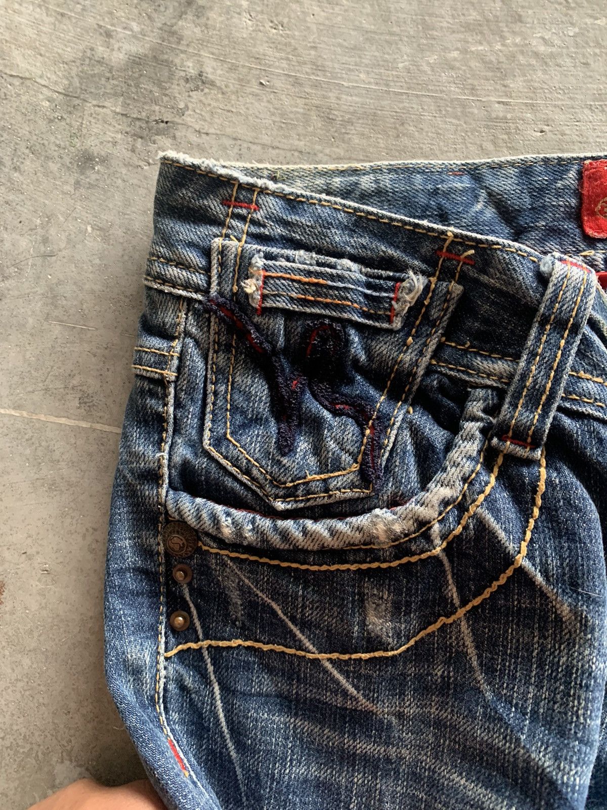 flare vintage y2k embroidery japanese denim red pepper