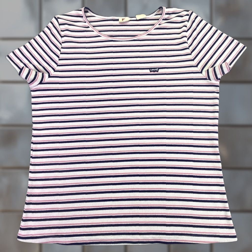 Levi's Levi's Women's Striped Shirt Pink White Short Sleeve XXL Crew Neck Knit Embroidered Logo Slim Casual Vintage No Size XXL / US 16-18 / IT 52-54 - 1 Thumbnail