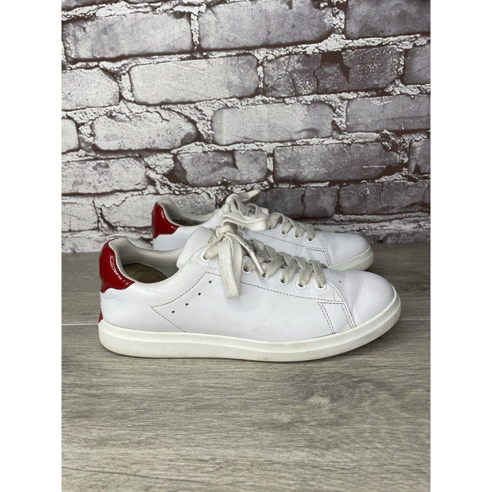 Tory Burch TORY BURCH Howell Court White Leather Red Sneakers Shoes Wom Size US 6.5 / IT 36.5 - 11 Thumbnail