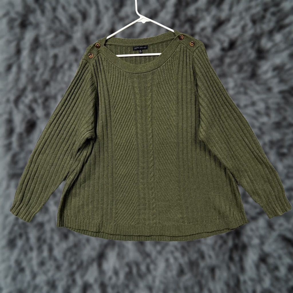 Vintage VINTAGE Napa Valley Womens 2X Plus Green Cable Knit Sweater Boat Neck Pullover Cozy Fall Layering Women’s 2X Green Cable Knit Pullover Size XXL / US 16-18 / IT 52-54 - 1 Thumbnail