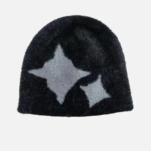 VIBE Rabbit Fur Aesthetic Star Net Beanie Hat Size ONE SIZE - 4 Thumbnail