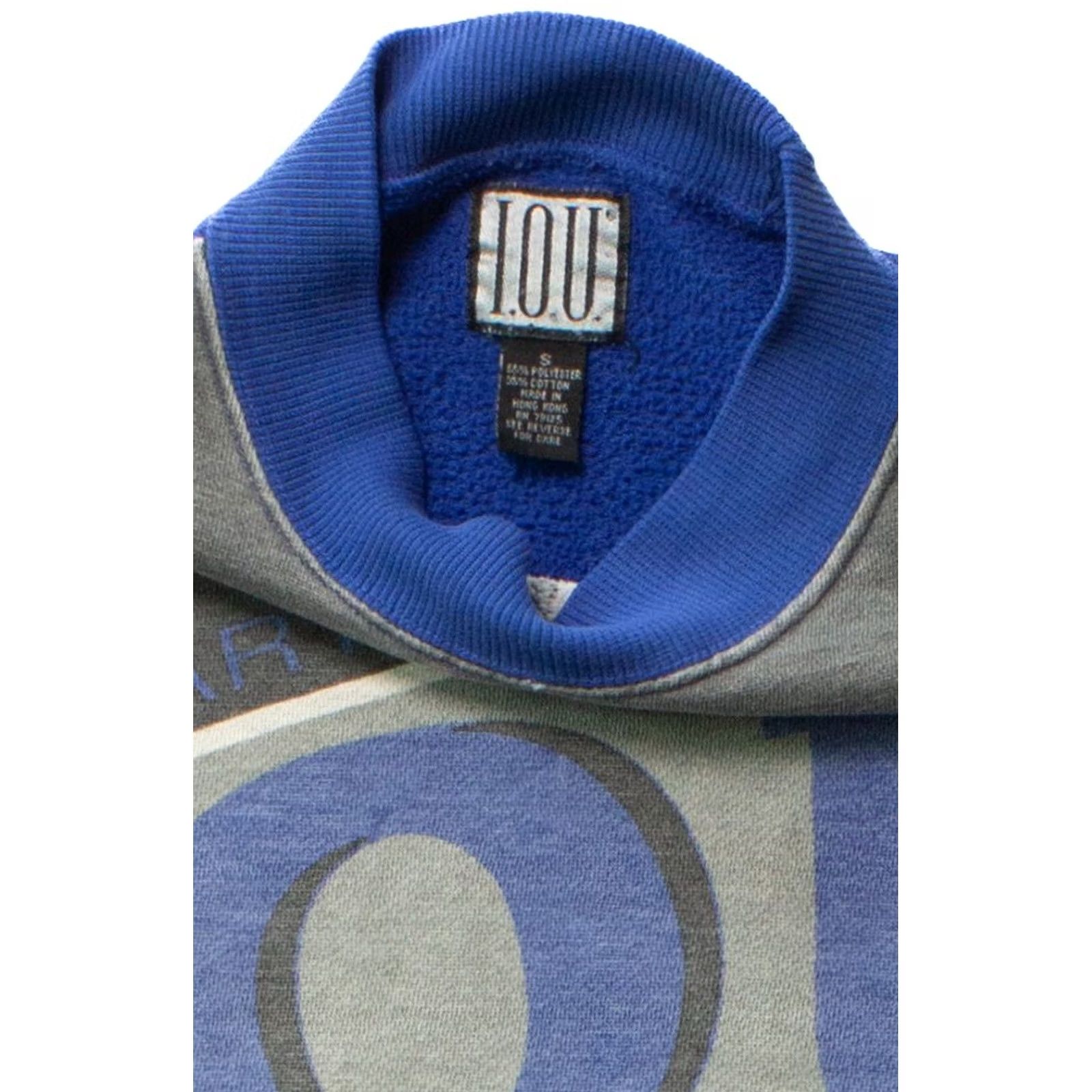 Vintage VINTAGE I.O.U. Sweatshirt Small Blue 1990s Pullover Unisex Adults Mens Womens Boys Girls Size US S / EU 44-46 / 1 - 3 Thumbnail