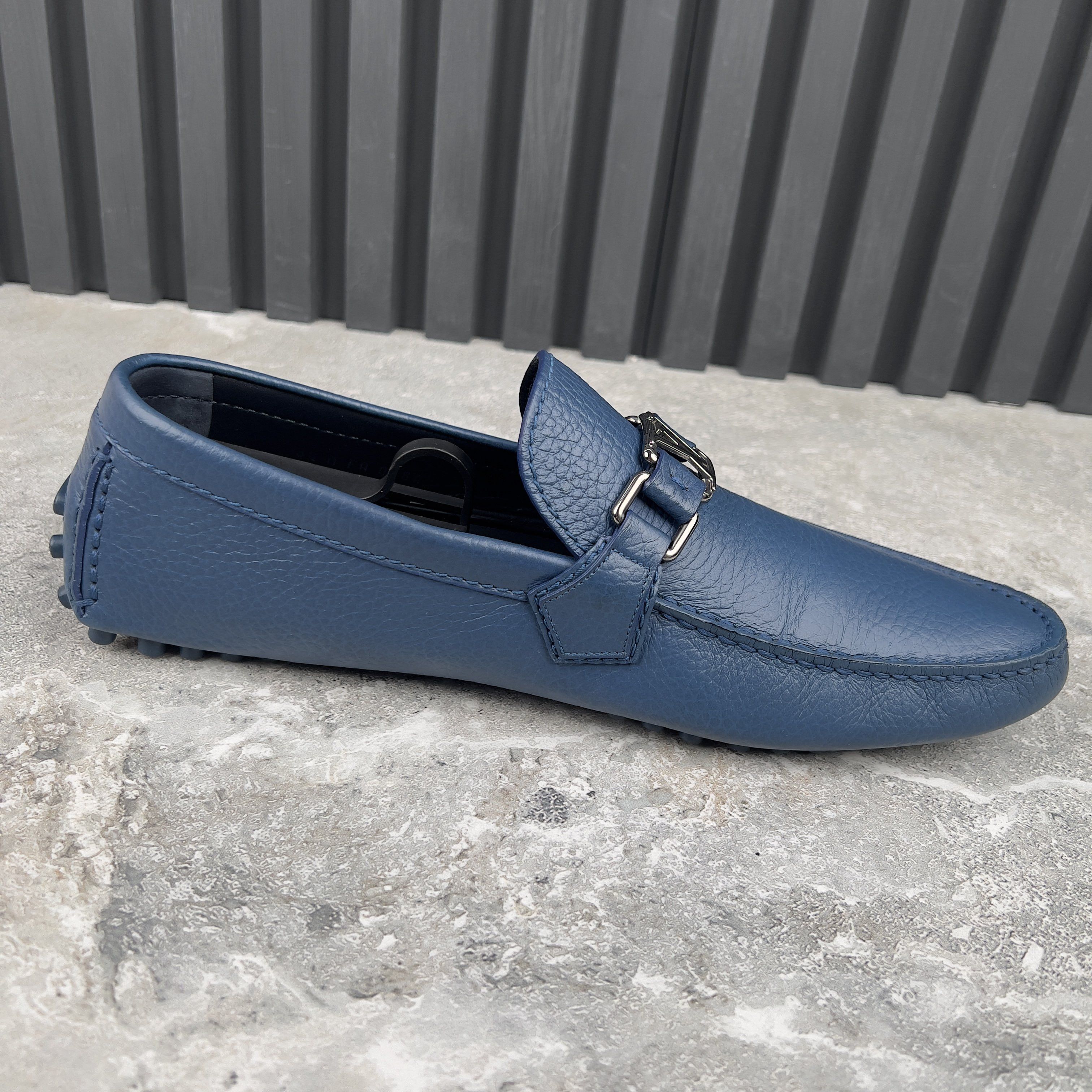 Louis Vuitton Hockenheim Moccasins Blue Grained Leather Size US 9.5 / EU 42-43 - 7 Thumbnail