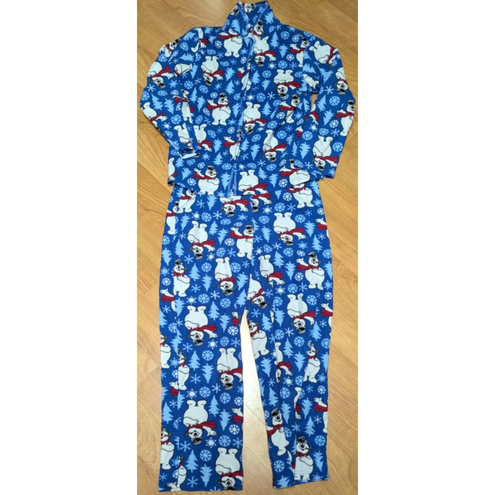 Vintage Womens Pajama Set Frosty The Snowman 2 Piece L Blue Large 12-14 Polyester Fleece Christmas Winter Mens? Size ONE SIZE - 2 Thumbnail
