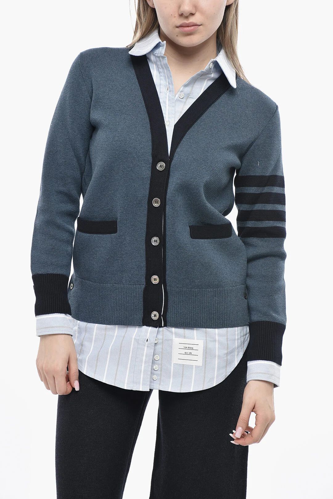 Thom Browne og1mm0426 Double-Fabric Cardigan in Blue Size S / US 4 / IT 40 - 1 Thumbnail