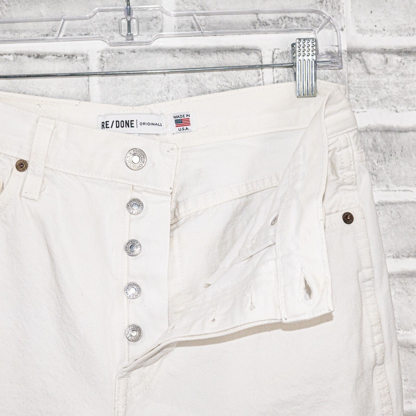 RE/DONE RE/DONE Originals Double Needle Crop Denim Jeans White Size 29" - 3 Thumbnail