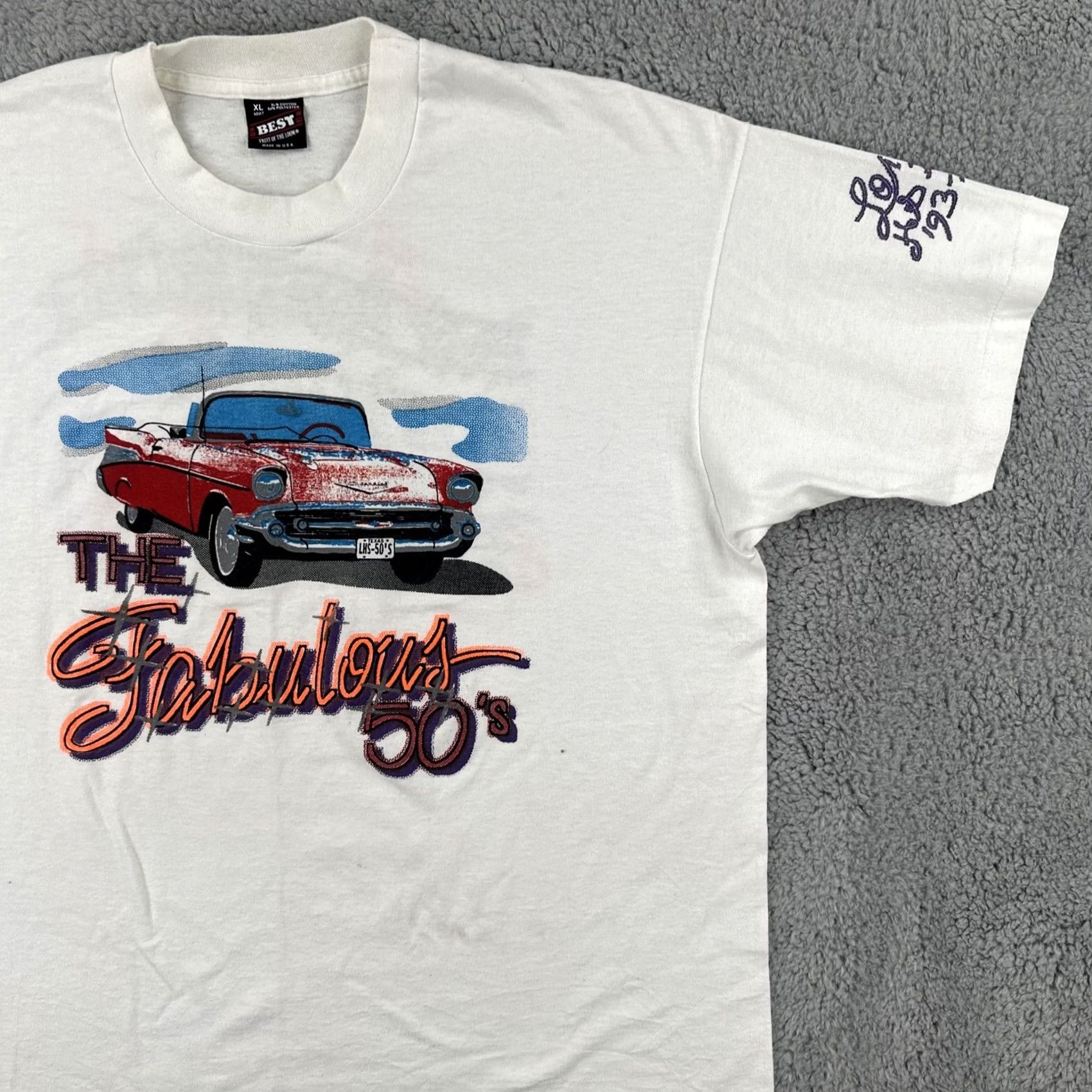 Fruit Of The Loom VINTAGE Fruit of the Loom Best Mens XL Single Stitch White Graphic Print Car T Shirt Size US XL / EU 56 / 4 - 2 Thumbnail