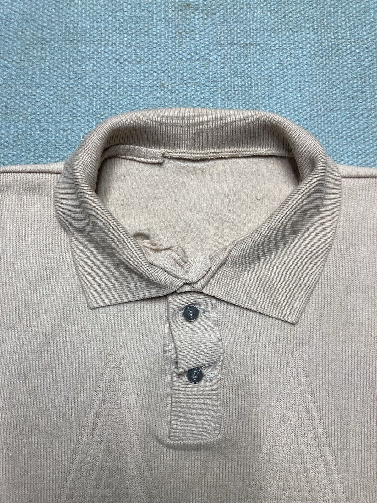Vintage 60s banlon polo shirt soft nylon cable knit distress medium Size US M / EU 48-50 / 2 - 7 Thumbnail