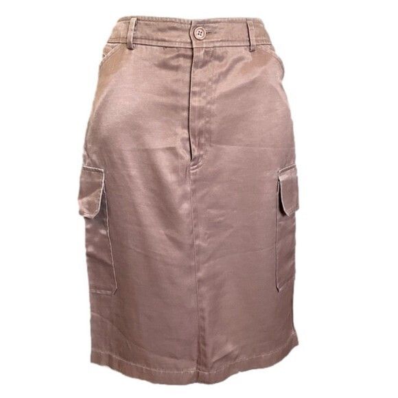 Vintage Blush Pink Satin Cargo Midi Skirt - M/ 30" waist Size 30" / US 8 / IT 44 - 2 Thumbnail