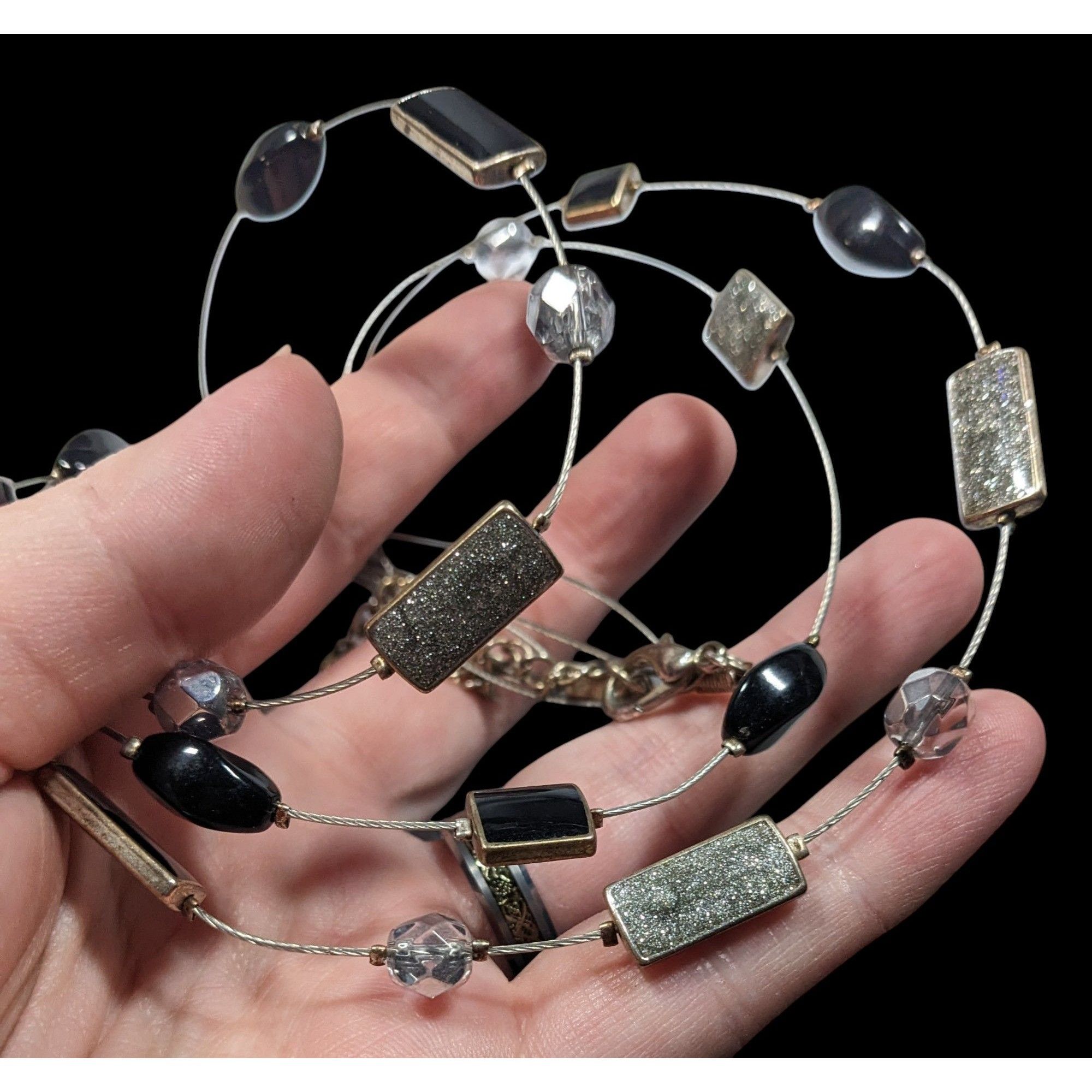 Other Y2K Layered Floating Glitter Necklace Black And Silver Tone Size ONE SIZE - 5 Thumbnail