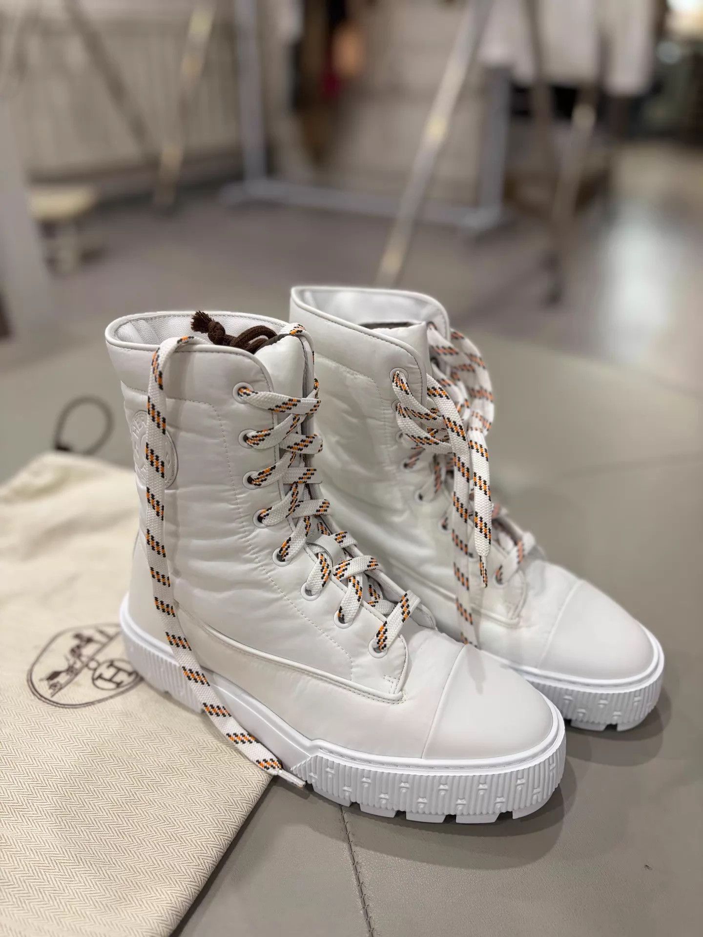 Hermes Hermes FW White Platform Martens new 37.5 EU Size US 7 / IT 37 - 1 Thumbnail