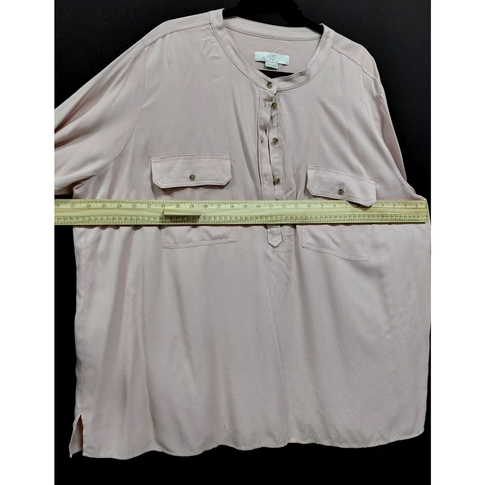 Loft LOFT PLUS Blouse Beige Solid Woven Rayon Long Sleeve Button Front Casual Workwear Adult 22 Beige Womens Size 3XL / US 20-22 - 6 Thumbnail