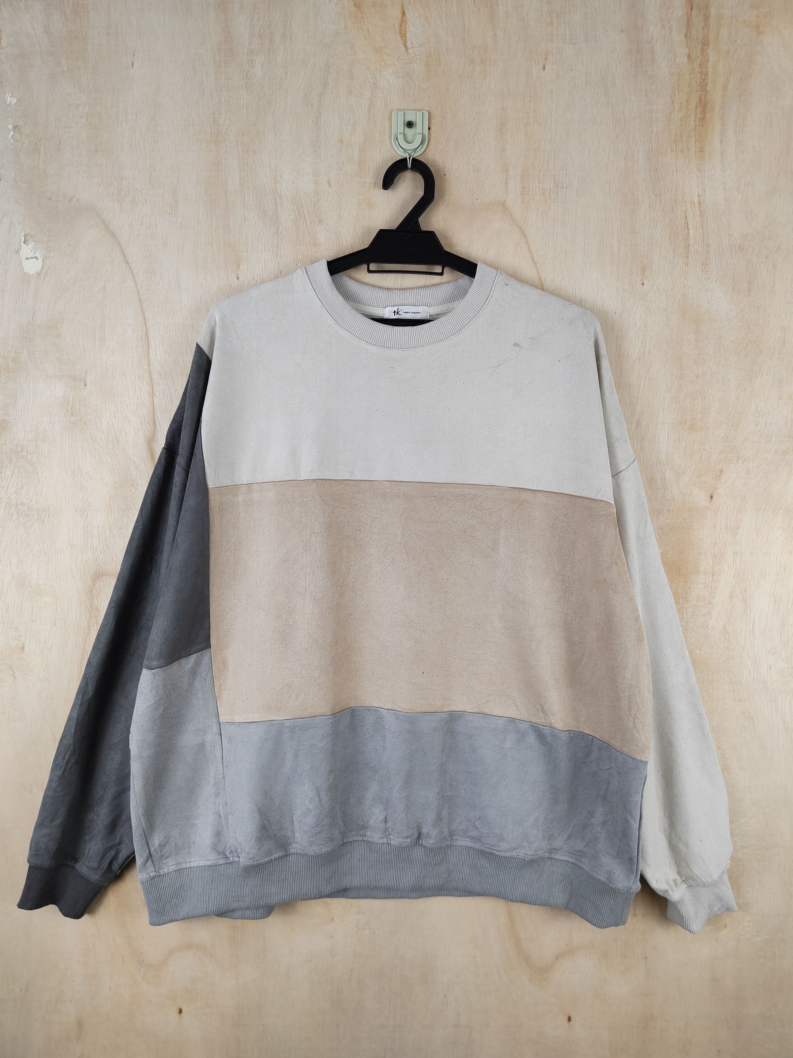 Japanese Brand Takeo Kikuchi Gray Brown patchwork Sweatshirts #S2561 Size US L / EU 52-54 / 3 - 1 Thumbnail