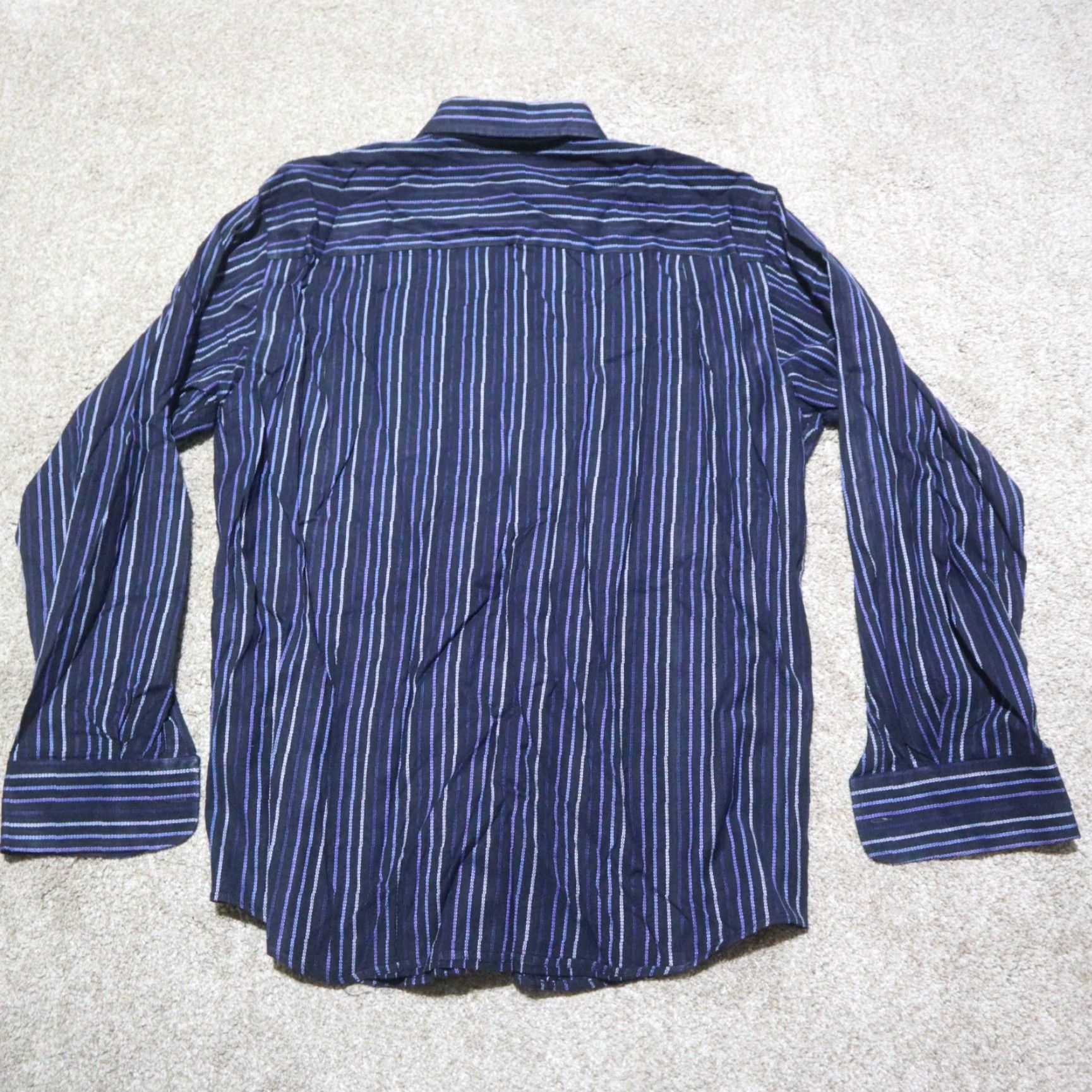 Vintage Michael Brandon Shirt Button-Up XL Blue Mens Casual Slim 17.5 Rayon 89% Striped Geometric Vintage No N/A Size US XL / EU 56 / 4 - 8 Thumbnail
