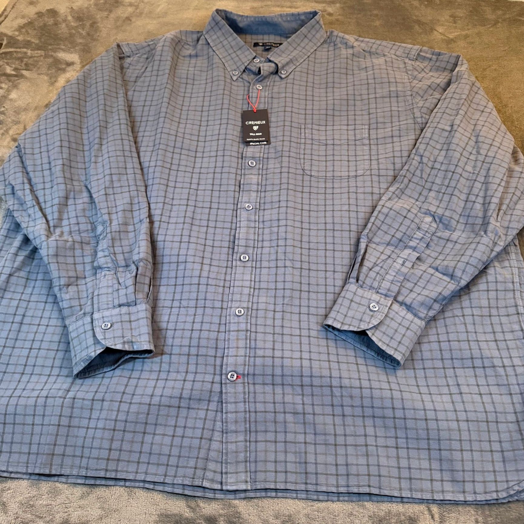 Cremieux Cremieux Blue Grey Grid Button-Down Shirt 100% Cotton Long Sleeve Mens 4XT NWT Size US XXL / EU 58 / 5 - 3 Thumbnail