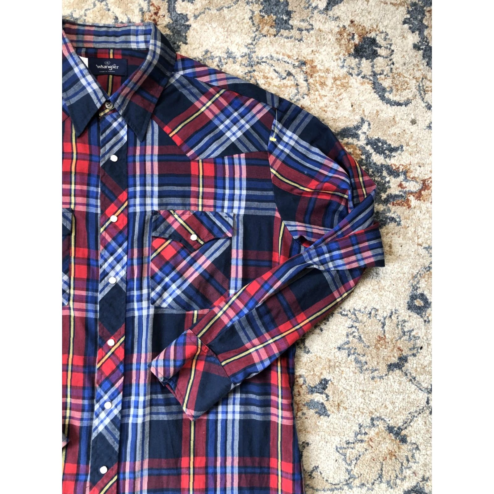 Wrangler VINTAGE Wrangler Shirt Mens XL Red Blue Plaid Western Pearl Snap Long Sleeve Size US XL / EU 56 / 4 - 4 Thumbnail