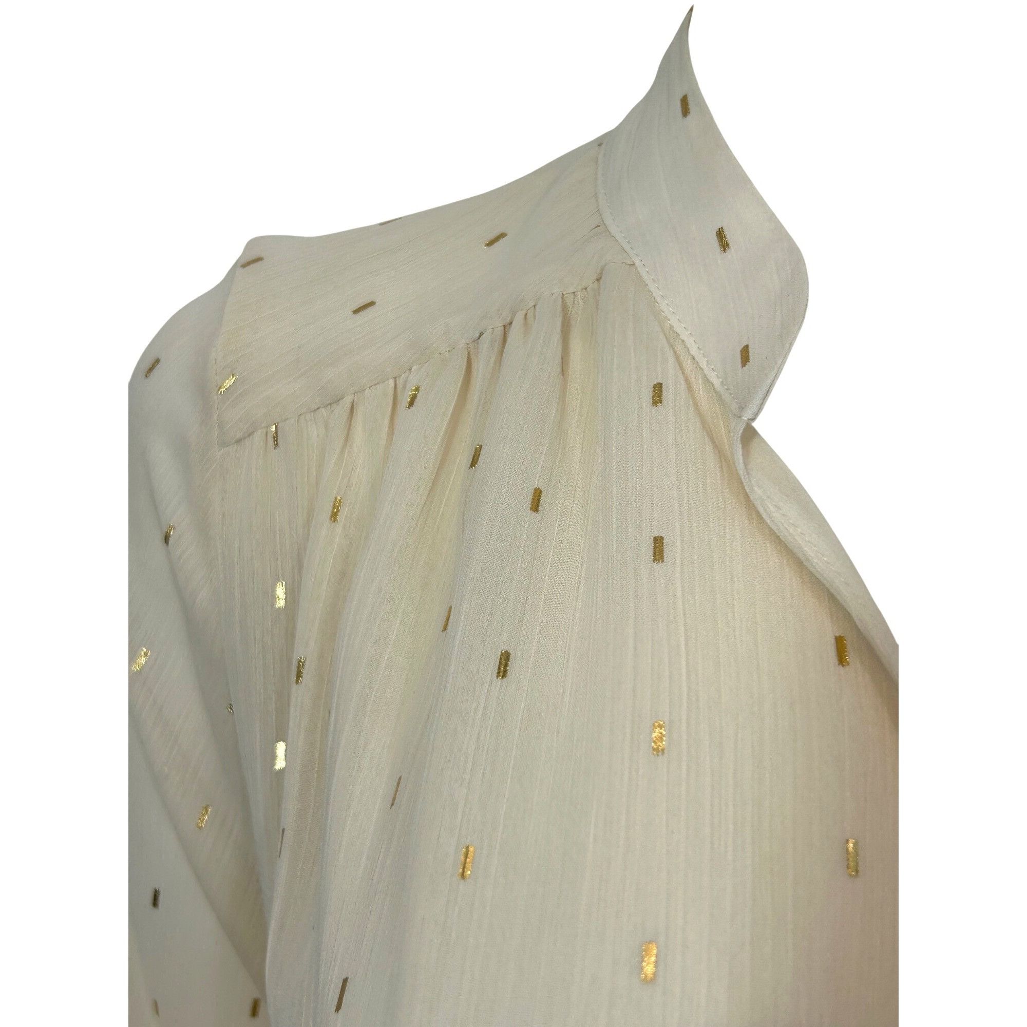 Zara Zara Ecru Cream Blouse S Gold Metallic Dashes Band Neck Gold Size S / US 4 / IT 40 - 5 Thumbnail