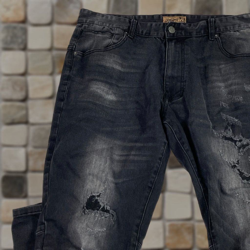 Vintage Grindhouse Jeans Men 40 x 33 Black Slim Straight Dark Wash Denim Distressed 5-Pocket Logo Embroidered Streetwear Biker Size US 40 / EU 56 - 1 Thumbnail