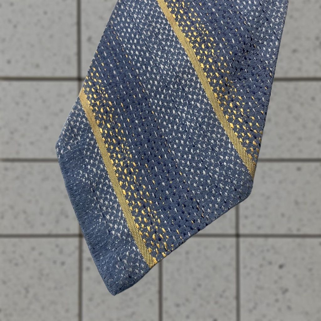 Vintage Vintage Woven Neck Tie vtg 60s 70s Repp striped Blue Yellow Textured 4x58 Capsule Necktie Size ONE SIZE - 1 Thumbnail