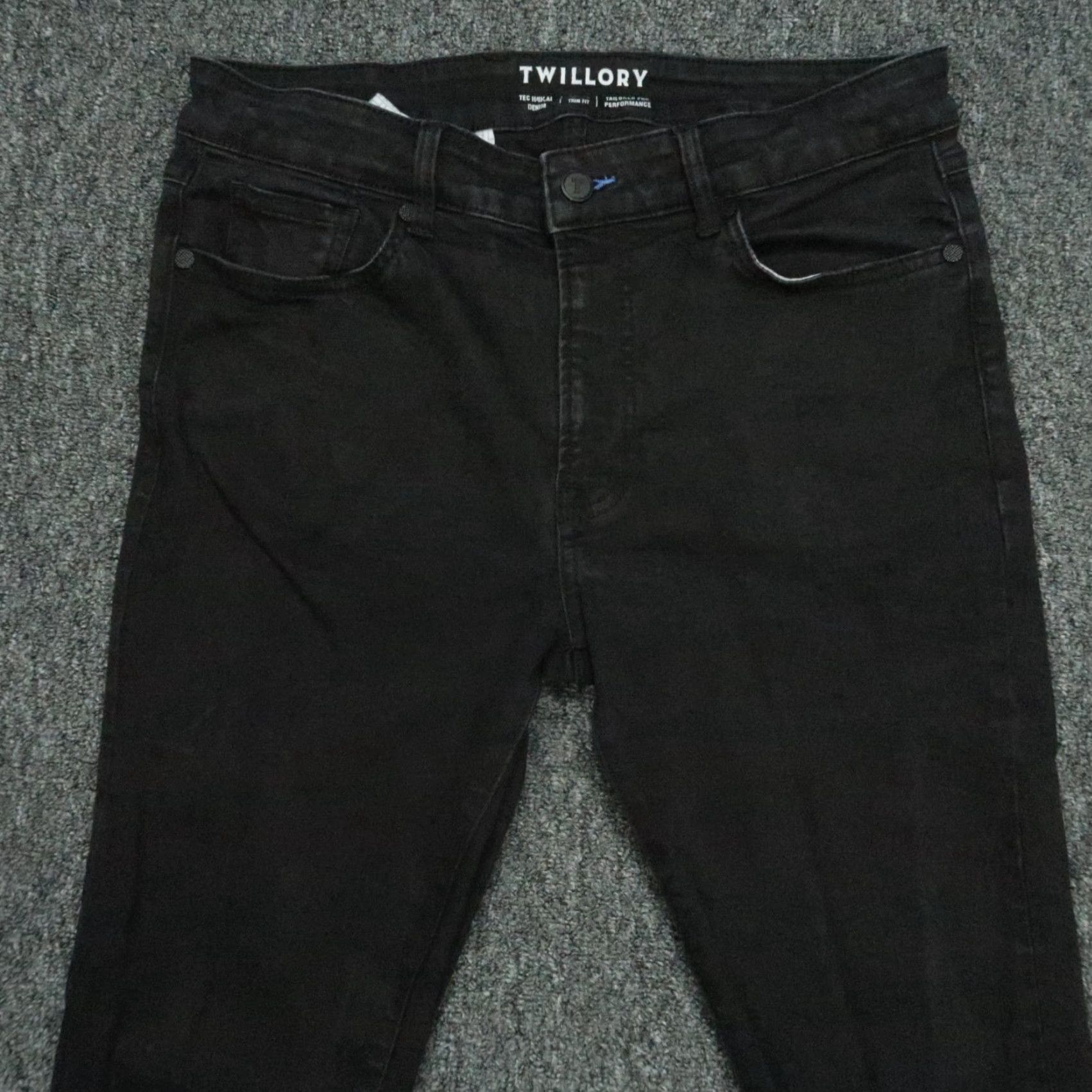 Denime Twillory Jeans Mens 32x28 Black Denim Slim Straight 5-Pocket Belt Loops Size US 32 / EU 48 - 2 Thumbnail