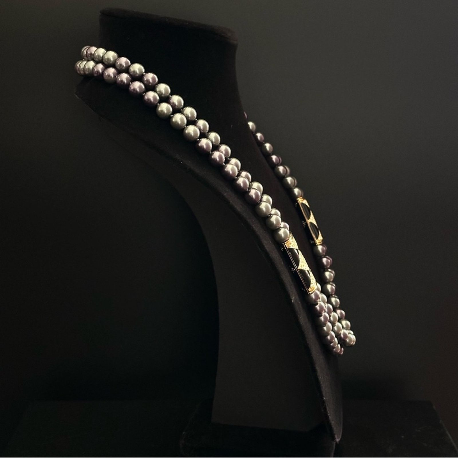 Other Vintage Y2K Black Pearl & Rhinestone Double Strand Necklace Size ONE SIZE - 3 Thumbnail