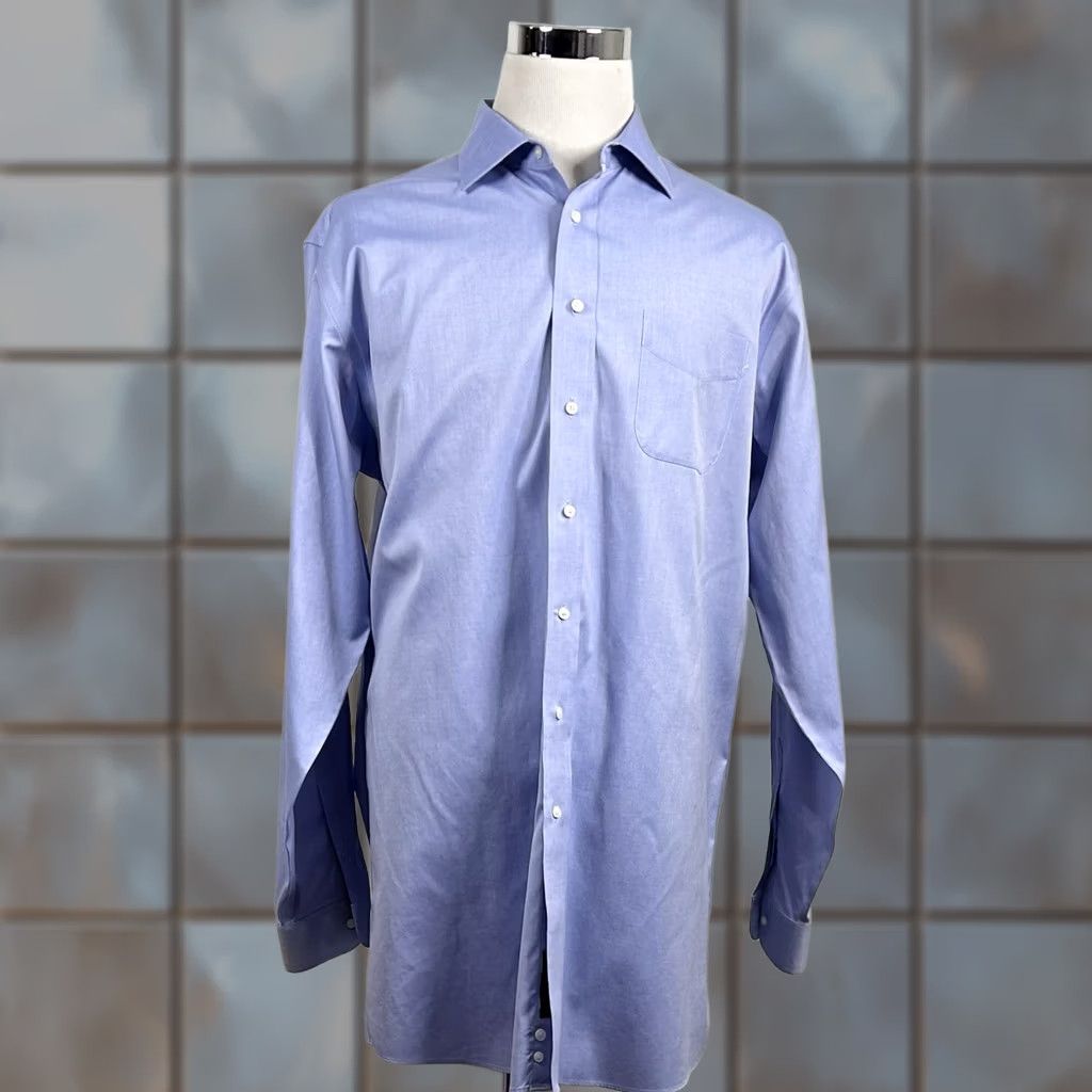 Jos. A. Bank Jos A Bank 17 37 Traveler Oxford Cloth Dress Shirt Blue 100% Cotton Formal Shirt Mens Regular 37 Sleeve Size 46R - 1 Thumbnail