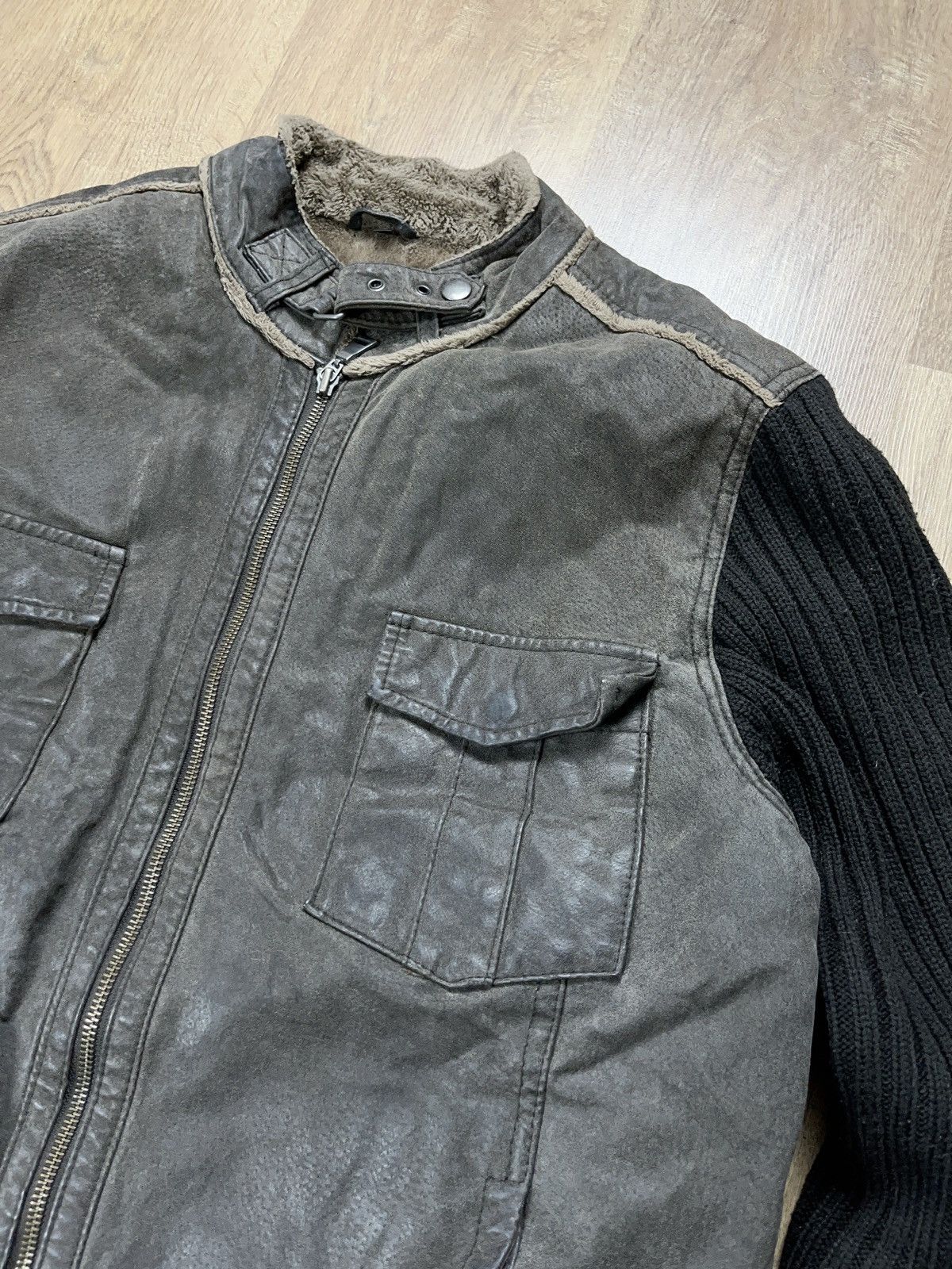 Genuine Leather × Japanese Brand ➕ vintage ribbed sleeves Sherpa genuine leather y2k jacket Size US M / EU 48-50 / 2 - 3 Thumbnail