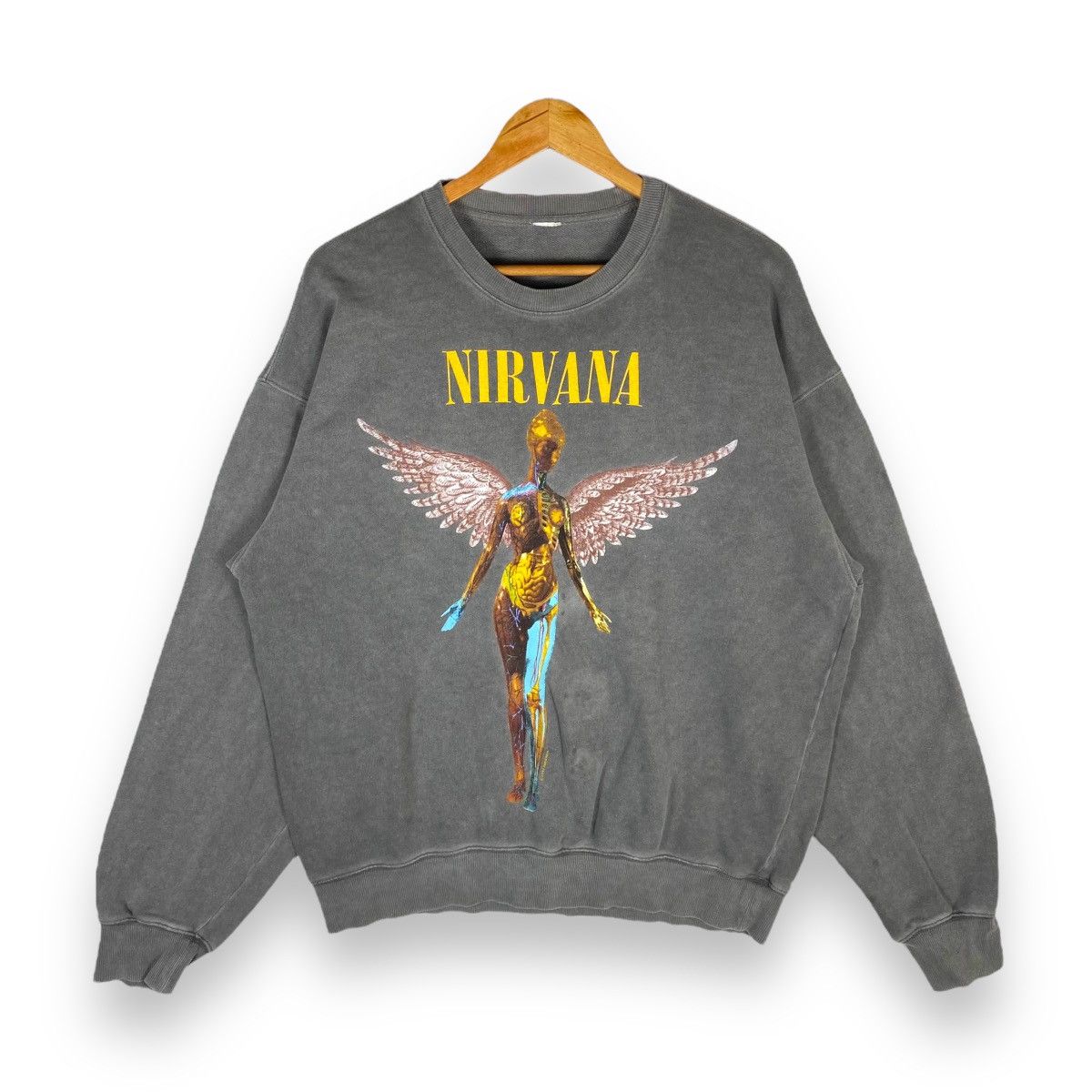 image of Band Tees x Nirvana Vintage 1993 Nirvana In Utero Crewneck Sweatshirt in Grey, Men's (Size Large)