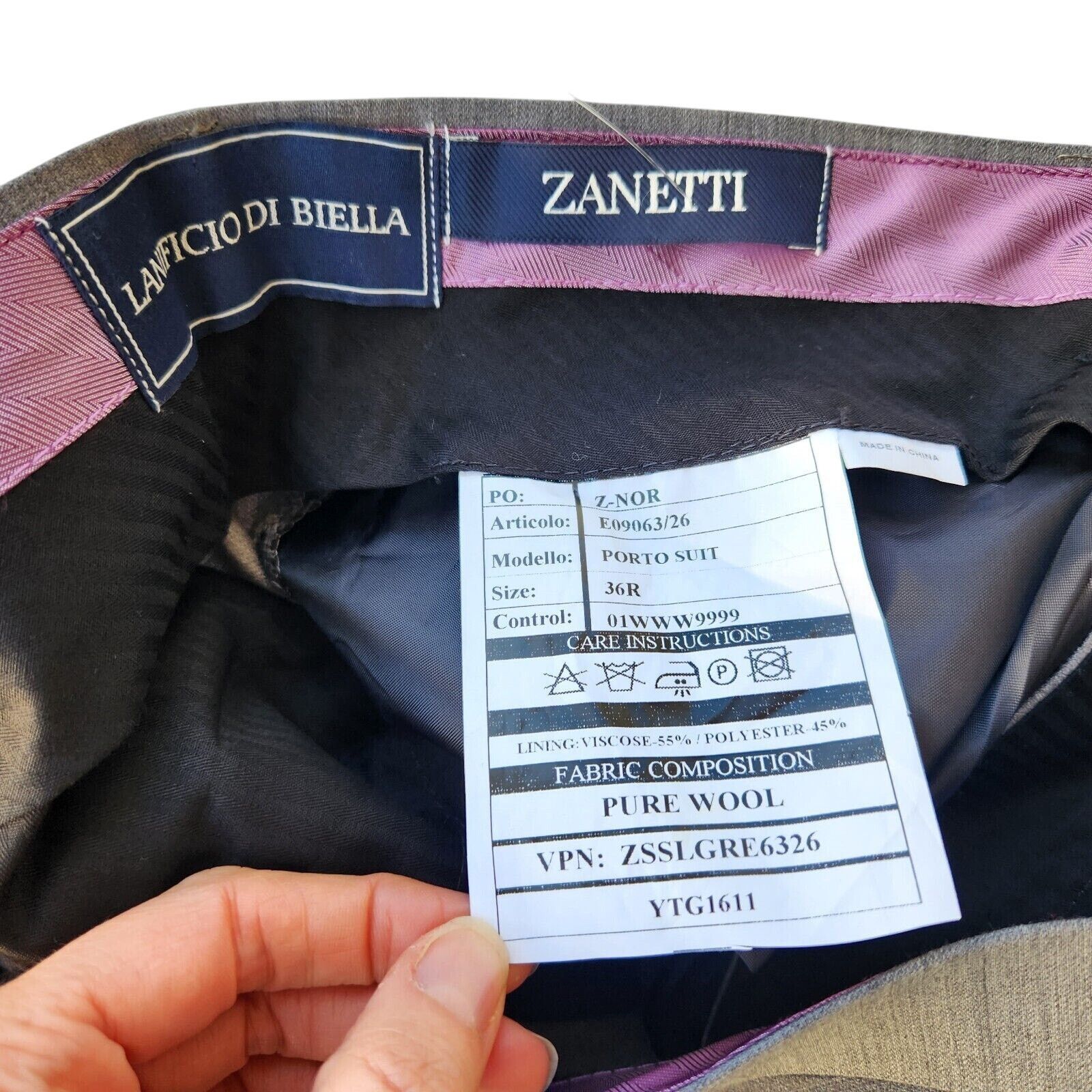 Zanetti Zanetti Men's Grey Wool Flat Front Dress Pants Size 36R Size US 36 / EU 52 - 3 Thumbnail