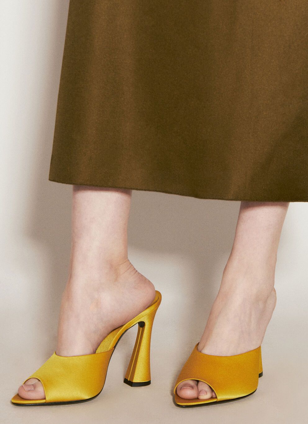 image of Saint Laurent Paris Suite Heel Shoesed Mules Shoes in Yellow, Women's (Size 6)