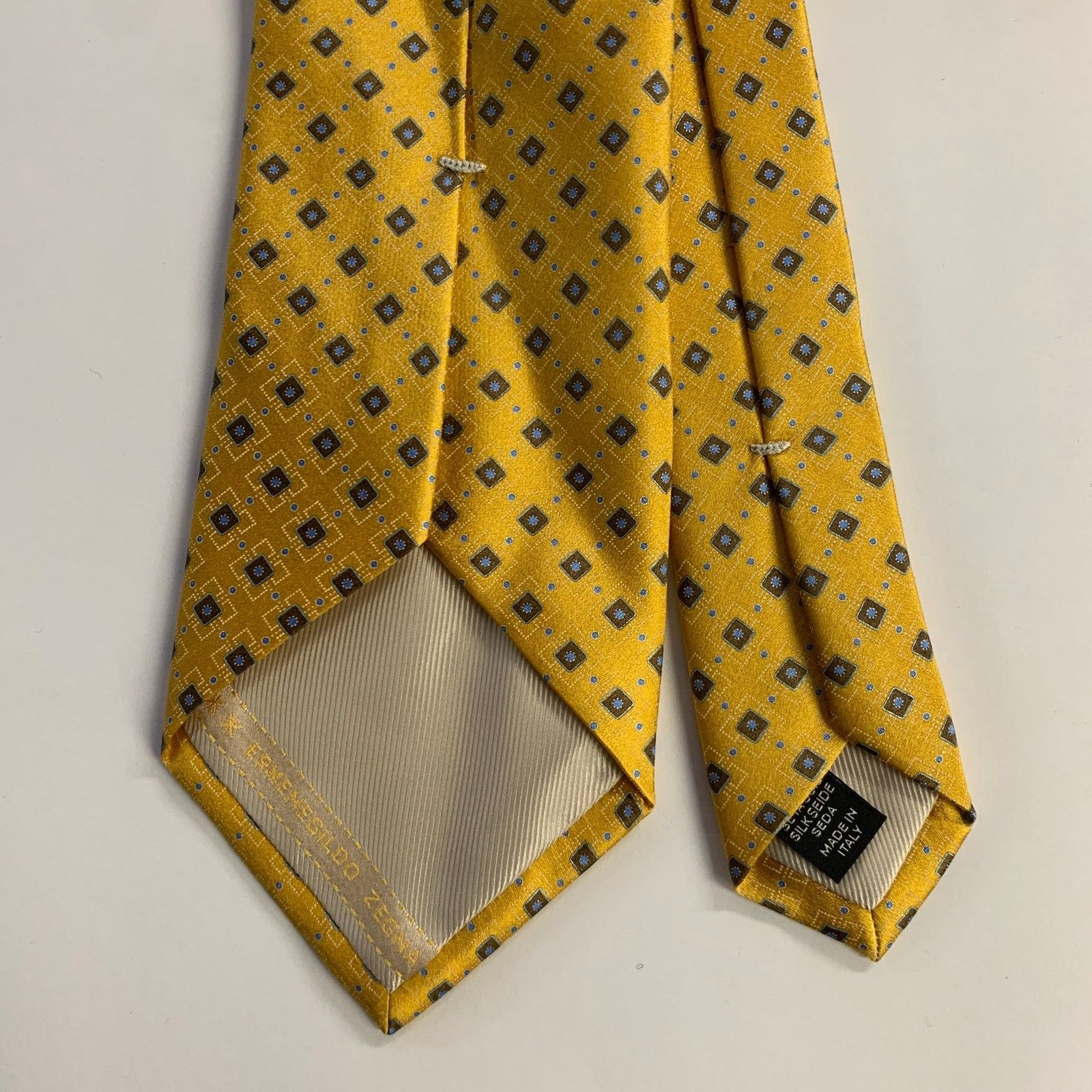 Ermenegildo Zegna One Size Yellow Light Blue Diamond Silk Tie Size ONE SIZE - 2 Thumbnail