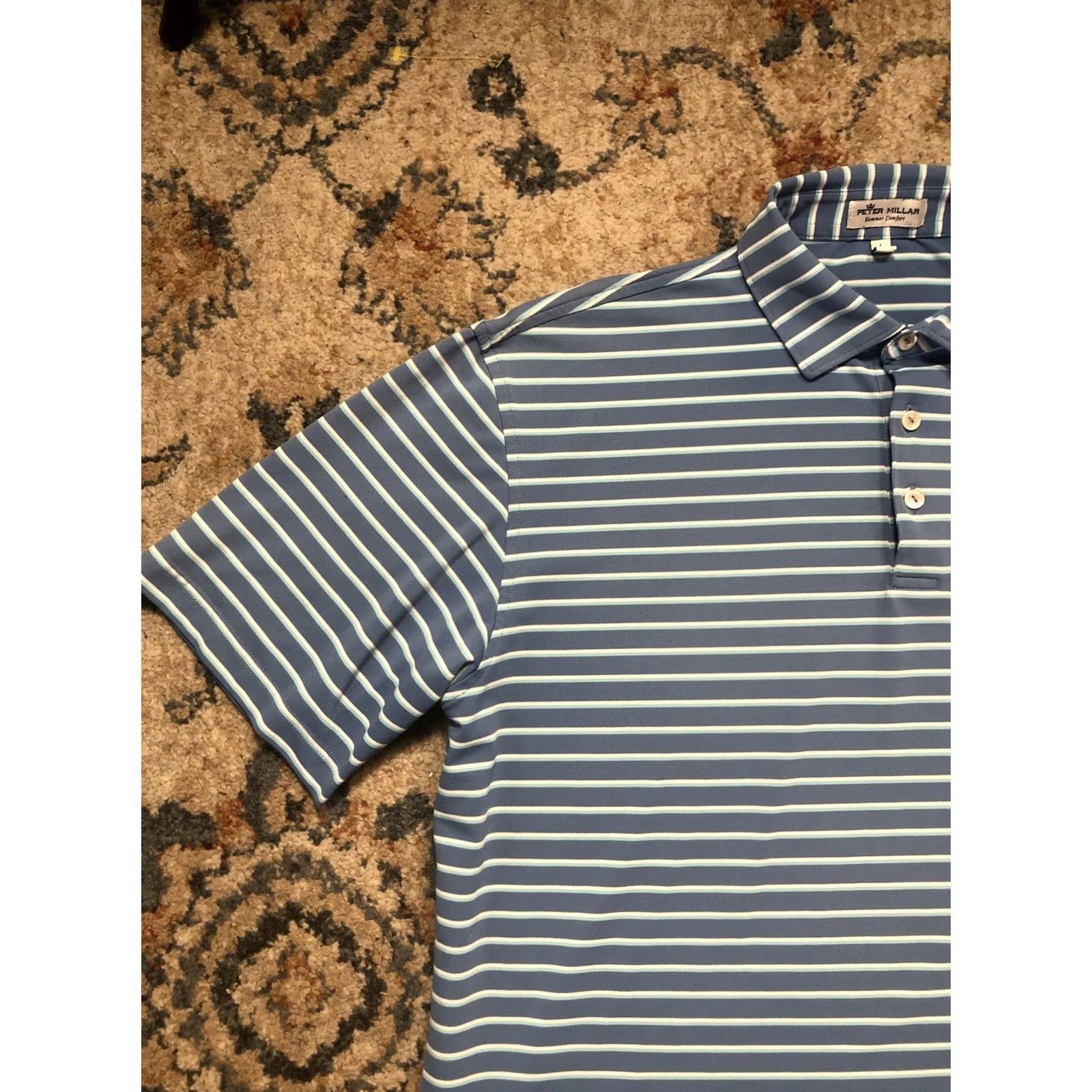 Peter Millar Peter Millar Summer Comfort Polo Shirt Mens L Blue Stripe Performance Golf Shirt Size US L / EU 52-54 / 3 - 3 Thumbnail