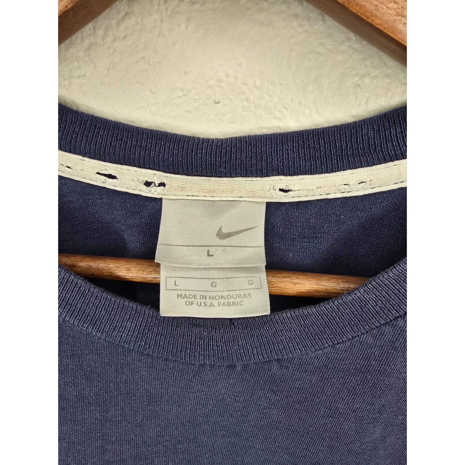 Nike × Vintage Vintage Nike Shirt Y2K Distressed Mini Swoosh Blue Large Tee Size US L / EU 52-54 / 3 - 6 Thumbnail
