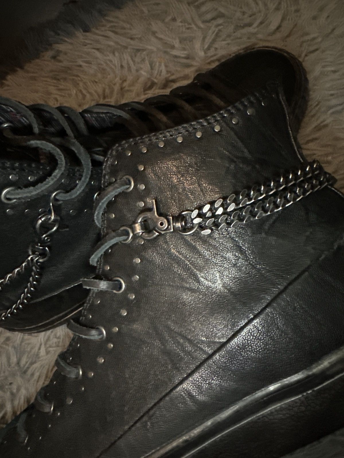 John Varvatos JV STUDDED MID TOP LEATHER SNEAKERS Size US 10 / EU 43 - 8 Thumbnail