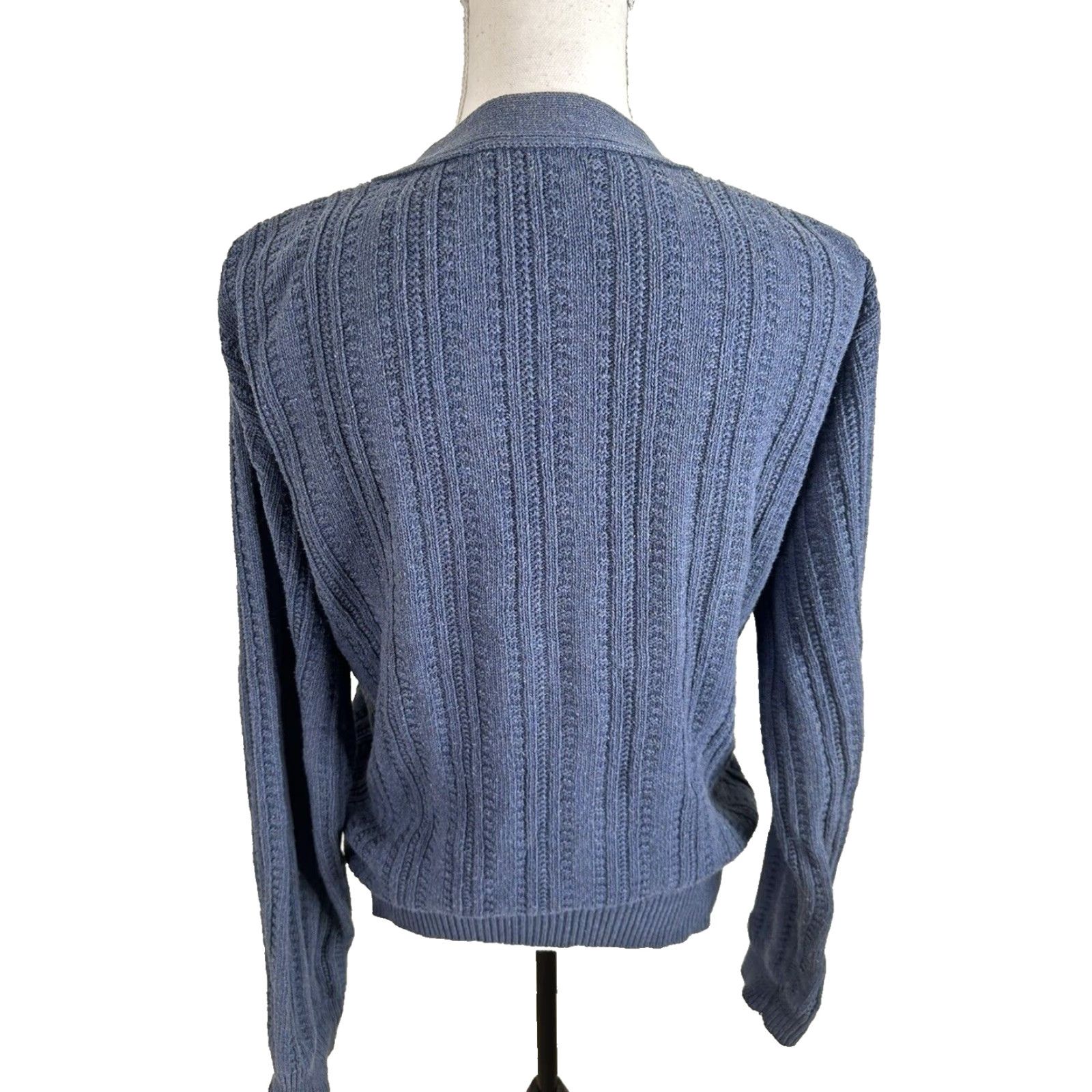 Vintage VINTAGE Fisherman Knit Cardigan Sweater Women’s Small S Blue Solid Cable-Knit Button Down Open Knit Regular Womens Ladies Size S / US 4 / IT 40 - 4 Thumbnail