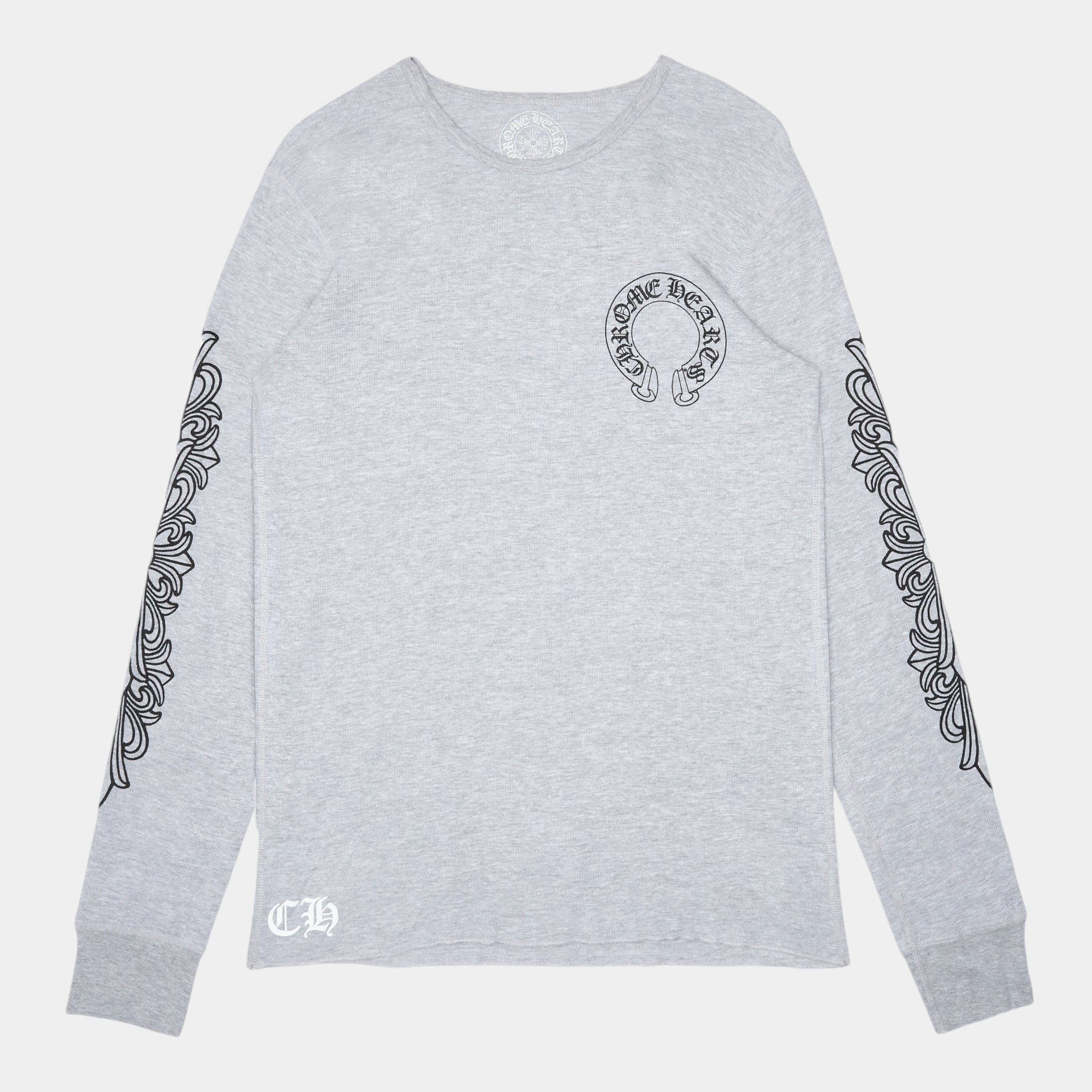 Chrome Hearts Horseshoe Floral Logo Thermal Long Sleeve Shirt Grey Black Size US XXL / EU 58 / 5 - 1 Thumbnail