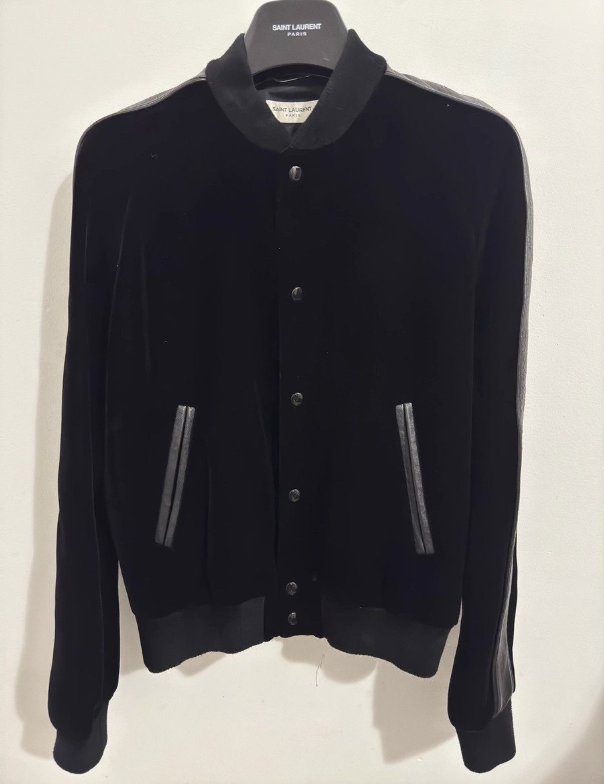 Saint Laurent Paris SLP 19SS Skull & Heart Leather-Paneled Velvet Varsity Jacket Size US S / EU 44-46 / 1 - 1 Thumbnail