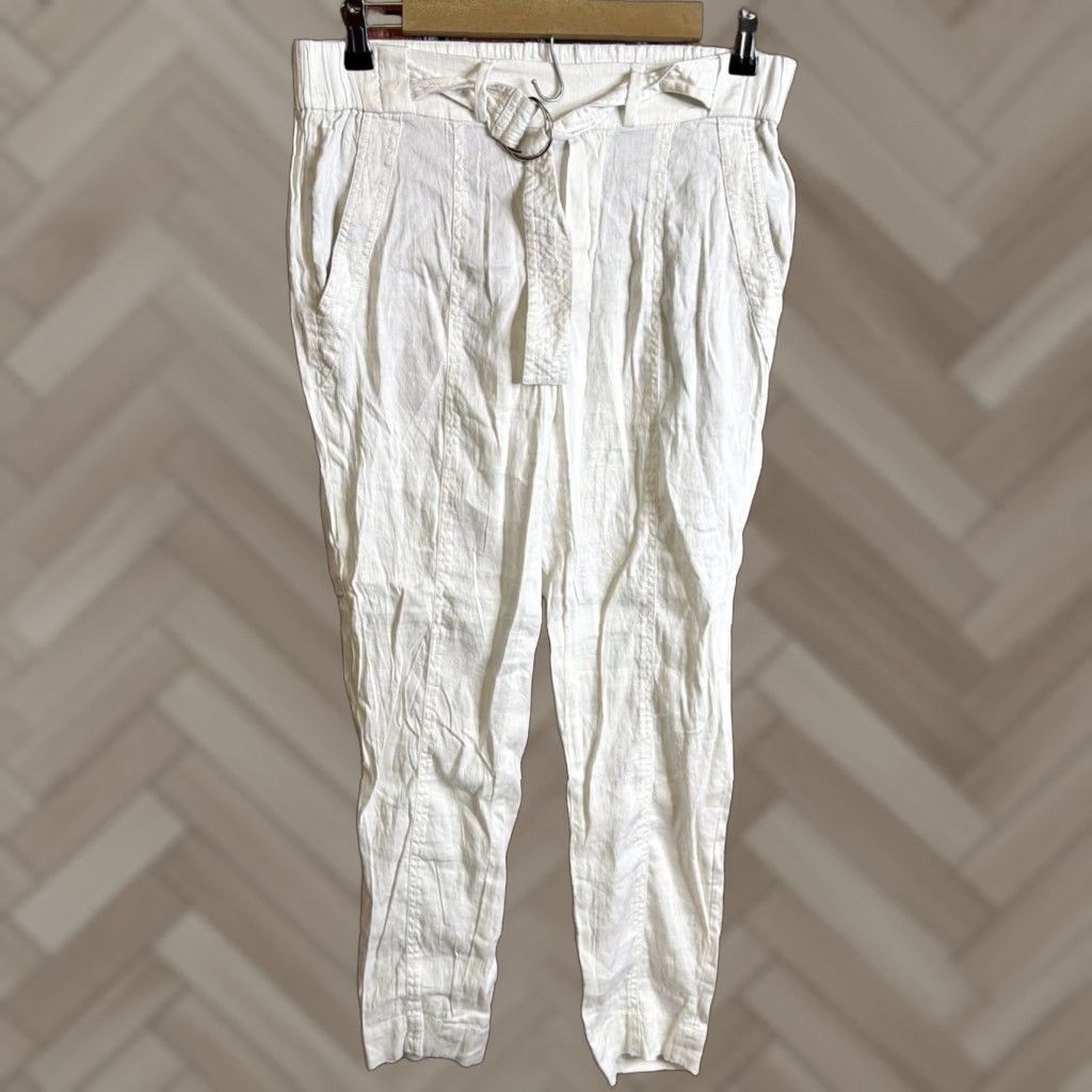 Theory Theory Pants Womens Size 4 Linen Viscose Blend Belted White Size 27" / US 4 / IT 40 - 1 Thumbnail
